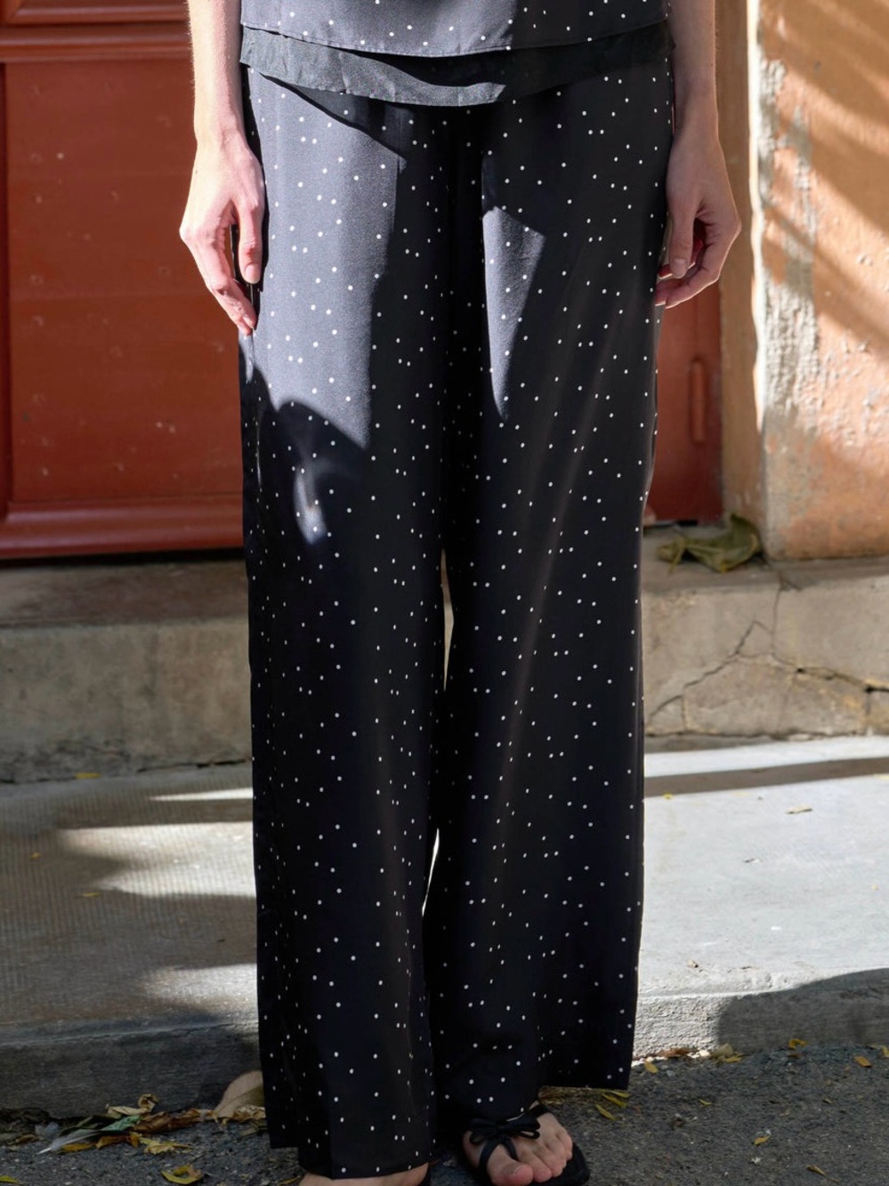 Ralph Lauren Black  with Small White Dot Print wide leg palazzo pant 6P